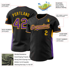Laden Sie das Bild in den Galerie-Viewer, Uksn Individuelles Schwarz Violett-Gold Klassischer Farbblock Seitenpanel-Streifen Authentisches Baseball-Trikot

