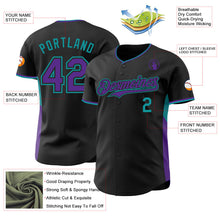 Laden Sie das Bild in den Galerie-Viewer, Uksn Individuelles Schwarz Violett-Petrol Klassischer Farbblock Seitenpanel-Streifen Authentisches Baseball-Trikot
