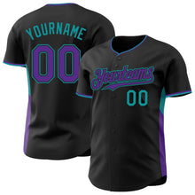 Laden Sie das Bild in den Galerie-Viewer, Uksn Individuelles Schwarz Violett-Petrol Klassischer Farbblock Seitenpanel-Streifen Authentisches Baseball-Trikot

