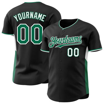 Uksn Individuelles Schwarz Kelly-Grün-Weiß Klassischer Farbblock Seitenpanel-Streifen Authentisches Baseball-Trikot