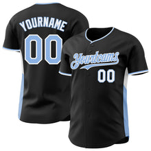 Laden Sie das Bild in den Galerie-Viewer, Uksn Individuelles Schwarz Hellblau-Weiß Klassischer Farbblock Seitenpanel-Streifen Authentisches Baseball-Trikot
