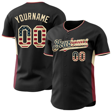 Uksn Individuelles Schwarz Vintage USA-Flagge Creme-Karmesinrot Klassischer Farbblock Seitenpanel-Streifen Authentisches Baseball-Trikot