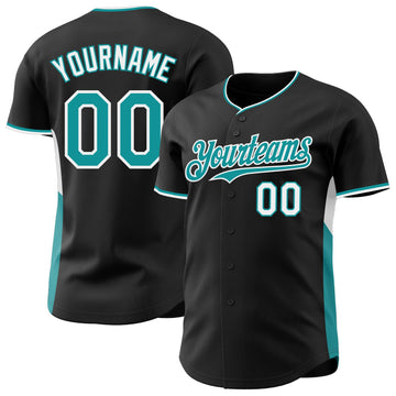 Uksn Individuelles Schwarz Petrol-Weiß Klassischer Farbblock Seitenpanel-Streifen Authentisches Baseball-Trikot