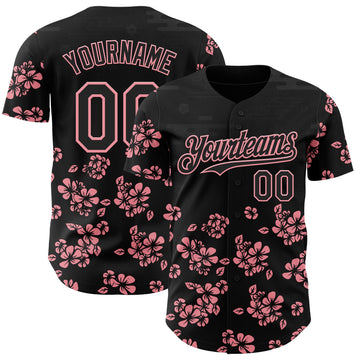 Uksn Individuelles Schwarz-Mittelpink Kirschblüten Sakura Authentisches Baseball-Trikot