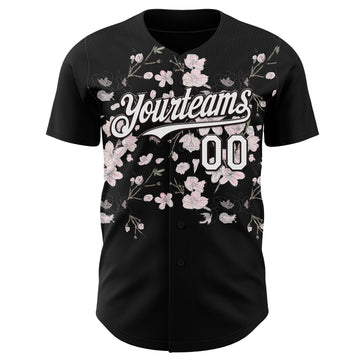 Uksn Individuelles Schwarz-Weiß Kirschblüten Sakura Authentisches Baseball-Trikot