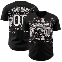 Laden Sie das Bild in den Galerie-Viewer, Uksn Individuelles Schwarz-Weiß Kirschblüten Sakura Authentisches Baseball-Trikot
