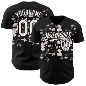 Uksn Individuelles Schwarz-Weiß Kirschblüten Sakura Authentisches Baseball-Trikot