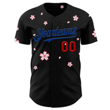 Laden Sie das Bild in den Galerie-Viewer, Uksn Individuelles Schwarz Rot-Royalblau Kirschblüten Sakura Authentisches Baseball-Trikot
