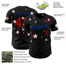 Laden Sie das Bild in den Galerie-Viewer, Uksn Individuelles Schwarz Rot-Royalblau Kirschblüten Sakura Authentisches Baseball-Trikot
