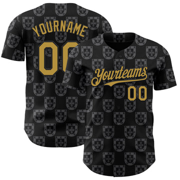 Uksn Individuelles Schwarz-Altgold Portugal-Stil Authentisches Baseball-Trikot