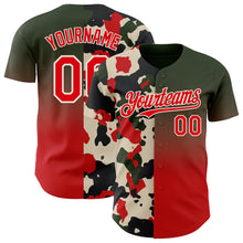 Laden Sie das Bild in den Galerie-Viewer, Uksn Individuelles Schwarz Feuerrot-Creme Halbe Camouflage Farbverlauf Authentisches Baseball-Trikot
