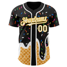Laden Sie das Bild in den Galerie-Viewer, Uksn Individuelles Schwarz Weiß-Gold Eiscreme Waffel Foodie Dessert Authentisches Baseball-Trikot
