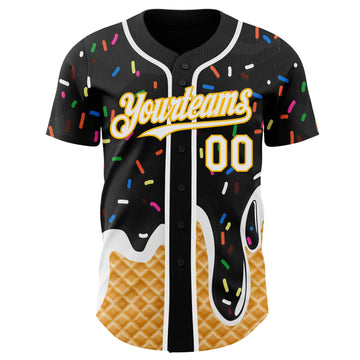 Uksn Individuelles Schwarz Weiß-Gold Eiscreme Waffel Foodie Dessert Authentisches Baseball-Trikot