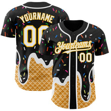 Laden Sie das Bild in den Galerie-Viewer, Uksn Individuelles Schwarz Weiß-Gold Eiscreme Waffel Foodie Dessert Authentisches Baseball-Trikot
