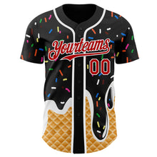 Laden Sie das Bild in den Galerie-Viewer, Uksn Individuelles Schwarz Rot-Weiß Eiscreme Waffel Foodie Dessert Authentisches Baseball-Trikot
