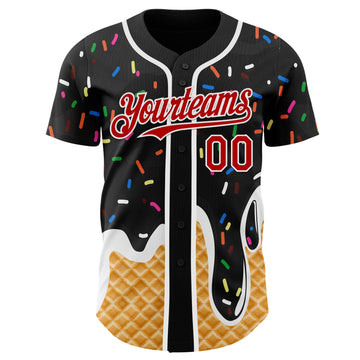 Uksn Individuelles Schwarz Rot-Weiß Eiscreme Waffel Foodie Dessert Authentisches Baseball-Trikot