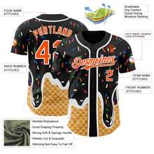 Laden Sie das Bild in den Galerie-Viewer, Uksn Individuelles Schwarz Orange-Weiß Eiscreme Waffel Foodie Dessert Authentisches Baseball-Trikot
