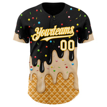 Laden Sie das Bild in den Galerie-Viewer, Uksn Individuelles Schwarz Creme-Gold Eiscreme Waffel Foodie Dessert Authentisches Baseball-Trikot
