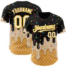 Laden Sie das Bild in den Galerie-Viewer, Uksn Individuelles Schwarz Creme-Gold Eiscreme Waffel Foodie Dessert Authentisches Baseball-Trikot
