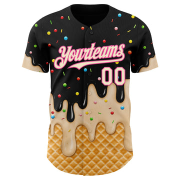 Uksn Individuelles Schwarz Creme-Pink Eiscreme Waffel Foodie Dessert Authentisches Baseball-Trikot