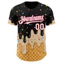 Laden Sie das Bild in den Galerie-Viewer, Uksn Individuelles Schwarz Creme-Pink Eiscreme Waffel Foodie Dessert Authentisches Baseball-Trikot
