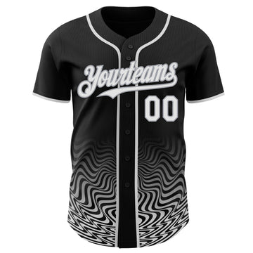 Uksn Individuelles Schwarz Weiß-Grau Fließende Welle Psychedelischer Wirbel Authentisches Baseball-Trikot