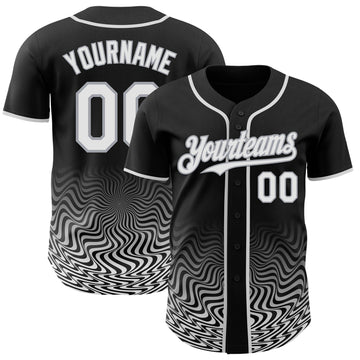Uksn Individuelles Schwarz Weiß-Grau Fließende Welle Psychedelischer Wirbel Authentisches Baseball-Trikot