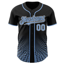Laden Sie das Bild in den Galerie-Viewer, Uksn Individuelles Schwarz Hellblau-Weiß Fließende Welle Psychedelischer Wirbel Authentisches Baseball-Trikot
