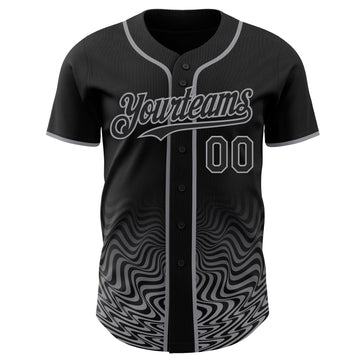 Uksn Individuelles Schwarz-Grau Fließende Welle Psychedelischer Wirbel Authentisches Baseball-Trikot