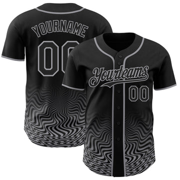 Uksn Individuelles Schwarz-Grau Fließende Welle Psychedelischer Wirbel Authentisches Baseball-Trikot