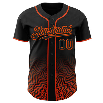 Uksn Individuelles Schwarz-Orange Fließende Welle Psychedelischer Wirbel Authentisches Baseball-Trikot