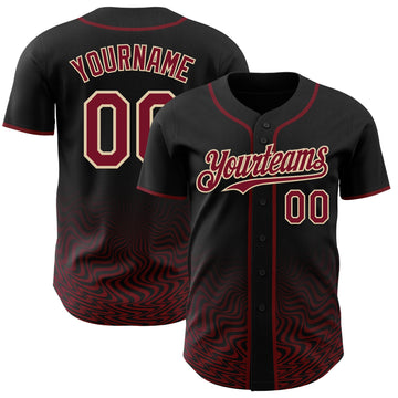 Uksn Individuelles Schwarz Karmesinrot-City Creme Fließende Welle Psychedelischer Wirbel Authentisches Baseball-Trikot