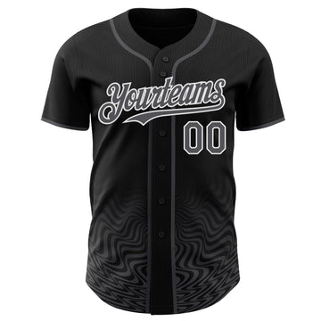 Uksn Individuelles Schwarz Stahlgrau-Weiß Fließende Welle Psychedelischer Wirbel Authentisches Baseball-Trikot