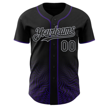 Uksn Individuelles Schwarz Violett-Grau Fließende Welle Psychedelischer Wirbel Authentisches Baseball-Trikot