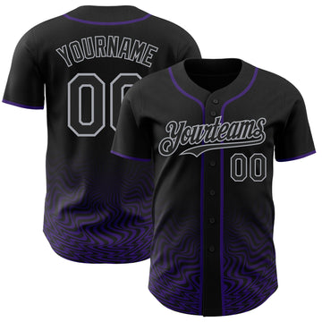 Uksn Individuelles Schwarz Violett-Grau Fließende Welle Psychedelischer Wirbel Authentisches Baseball-Trikot