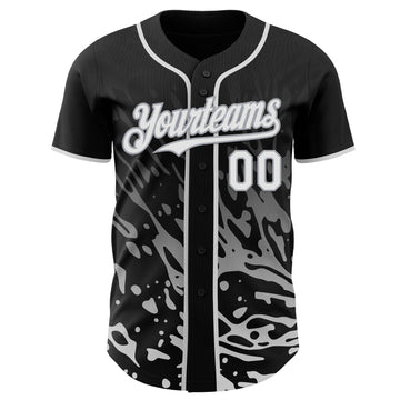 Uksn Individuelles Schwarz Weiß-Grau Flüssige Welle Klecksspritzer Authentisches Baseball-Trikot