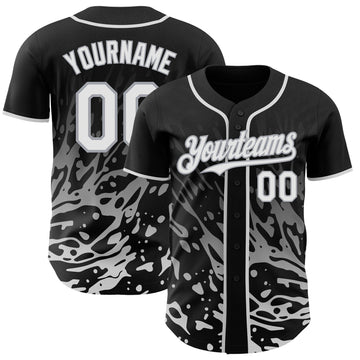 Uksn Individuelles Schwarz Weiß-Grau Flüssige Welle Klecksspritzer Authentisches Baseball-Trikot