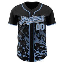 Laden Sie das Bild in den Galerie-Viewer, Uksn Individuelles Schwarz Hellblau-Weiß Flüssige Welle Klecksspritzer Authentisches Baseball-Trikot
