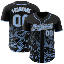 Laden Sie das Bild in den Galerie-Viewer, Uksn Individuelles Schwarz Hellblau-Weiß Flüssige Welle Klecksspritzer Authentisches Baseball-Trikot

