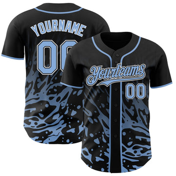 Uksn Individuelles Schwarz Hellblau-Weiß Flüssige Welle Klecksspritzer Authentisches Baseball-Trikot