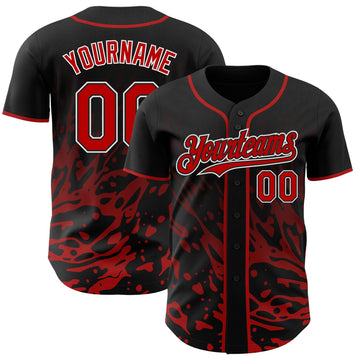 Uksn Individuelles Schwarz Rot-Weiß Flüssige Welle Klecksspritzer Authentisches Baseball-Trikot