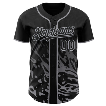 Uksn Individuelles Schwarz-Grau Flüssige Welle Klecksspritzer Authentisches Baseball-Trikot