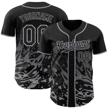 Uksn Individuelles Schwarz-Grau Flüssige Welle Klecksspritzer Authentisches Baseball-Trikot