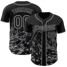 Laden Sie das Bild in den Galerie-Viewer, Uksn Individuelles Schwarz-Grau Flüssige Welle Klecksspritzer Authentisches Baseball-Trikot
