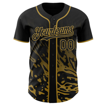 Uksn Individuelles Schwarz-Altgold Flüssige Welle Klecksspritzer Authentisches Baseball-Trikot