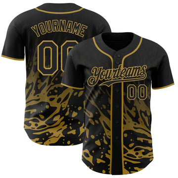Uksn Individuelles Schwarz-Altgold Flüssige Welle Klecksspritzer Authentisches Baseball-Trikot
