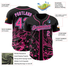 Laden Sie das Bild in den Galerie-Viewer, Uksn Individuelles Schwarz Pink-Hellblau Flüssige Welle Klecksspritzer Authentisches Baseball-Trikot
