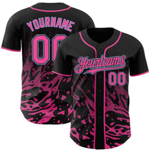 Laden Sie das Bild in den Galerie-Viewer, Uksn Individuelles Schwarz Pink-Hellblau Flüssige Welle Klecksspritzer Authentisches Baseball-Trikot
