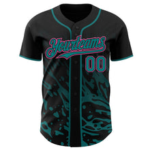 Laden Sie das Bild in den Galerie-Viewer, Uksn Individuelles Schwarz Petrol-Pink Flüssige Welle Klecksspritzer Authentisches Baseball-Trikot
