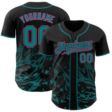 Laden Sie das Bild in den Galerie-Viewer, Uksn Individuelles Schwarz Petrol-Pink Flüssige Welle Klecksspritzer Authentisches Baseball-Trikot
